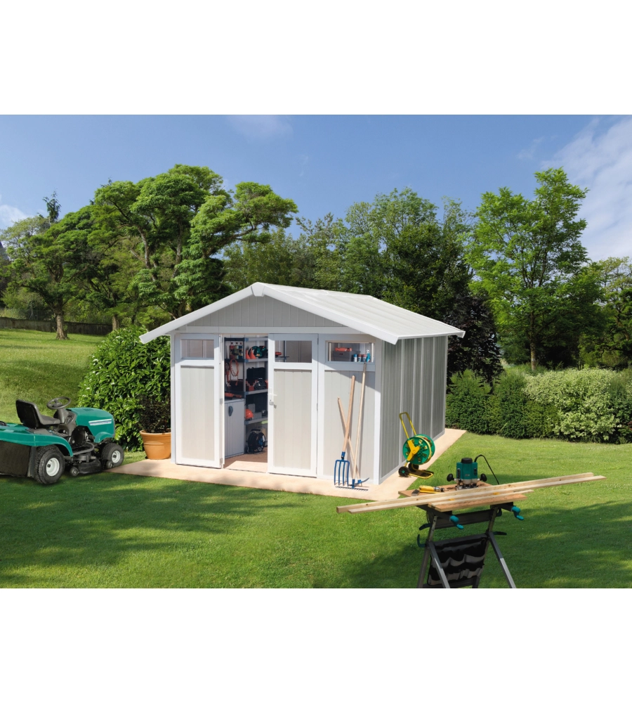 Casetta da giardino in pvc grosfillex "utility 11" grigio-verde e bianco 370x407x250 cm - cod. 22811138